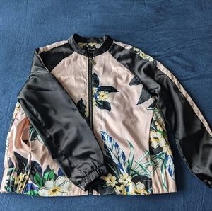 Pink Floral Silky Bomber Jacket